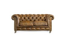 Canapé Chesterfield 2 places en cuir fauve