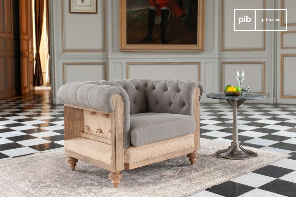 Fauteuil chesterfield en lin et coton gris Montaigu