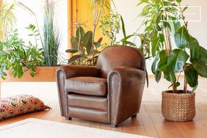Fauteuil club en cuir fauve English Coffee