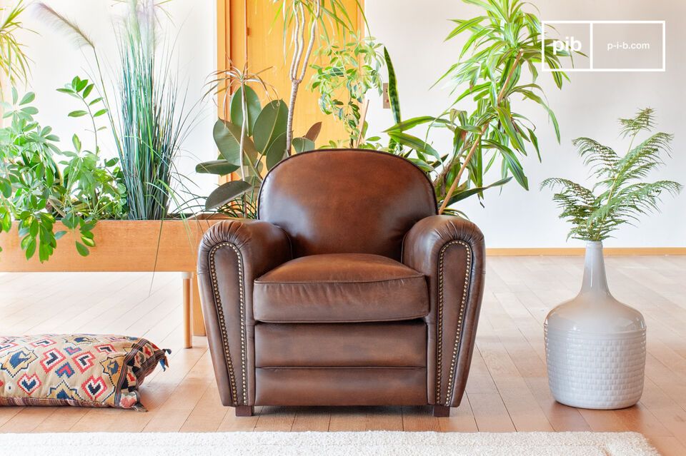 Fauteuil Club English Coffee - Cuir pleine fleur tanné