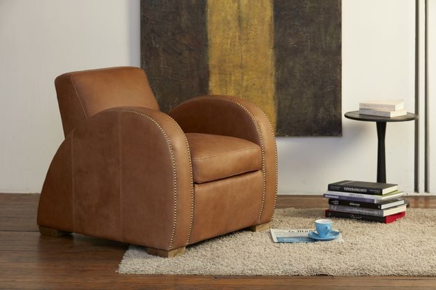 Fauteuil club en cuir camel Rockefeller