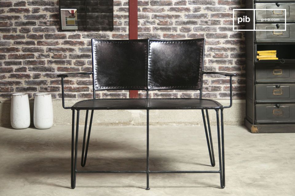 Banquette 2 places en cuir noir  Italia