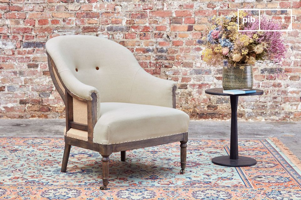Fauteuil rond en lin et coton amande Léonie