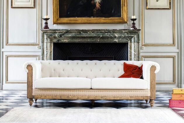Grand canapé chesterfield lin et coton écru Montaigu