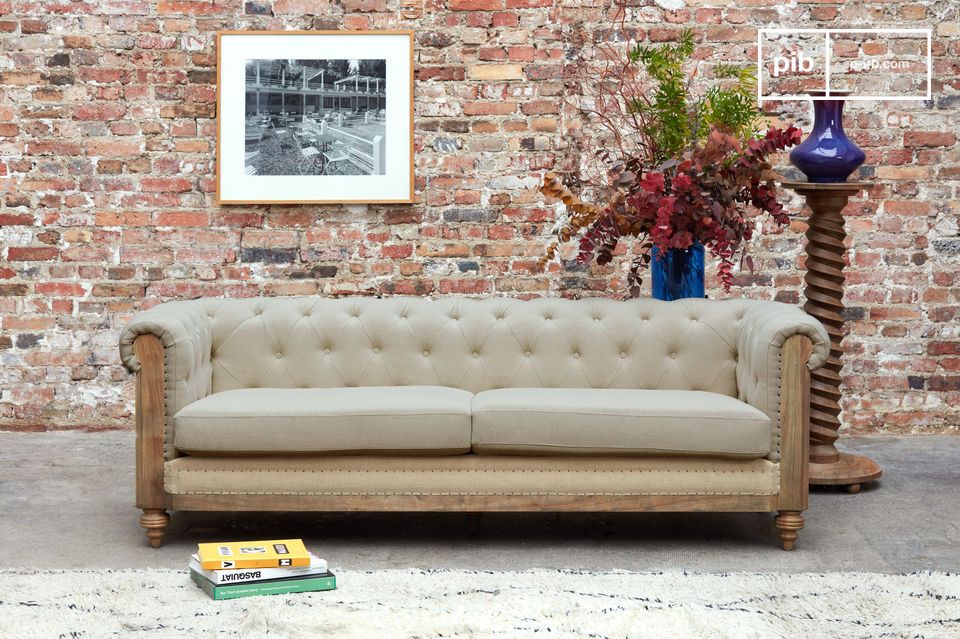 Grand canapé chesterfield lin et coton amande Montaigu