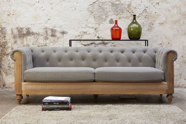Grand canapé chesterfield lin et coton gris Montaigu