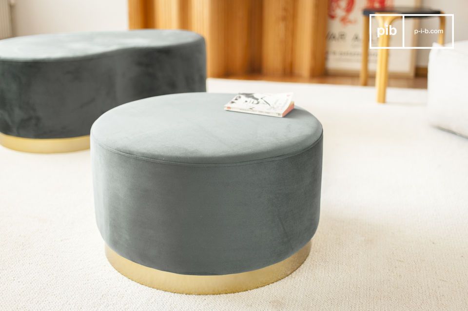 Grand pouf en laiton et velours  Dallas