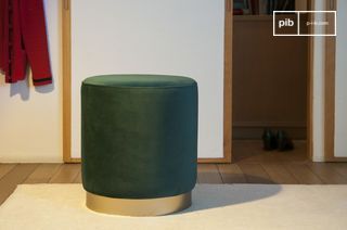 Pouf en laiton et velours vert Dallas