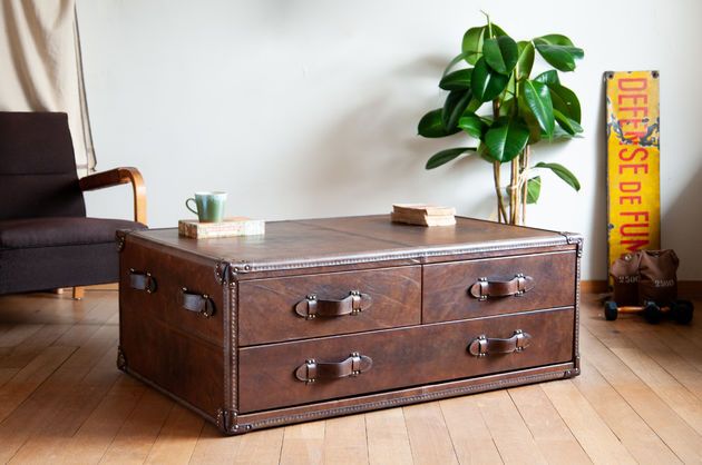 Table basse en cuir marron Goldfield