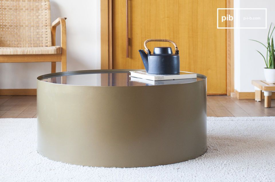 Magnifique table basse ronde style art déco en laiton et marbre.