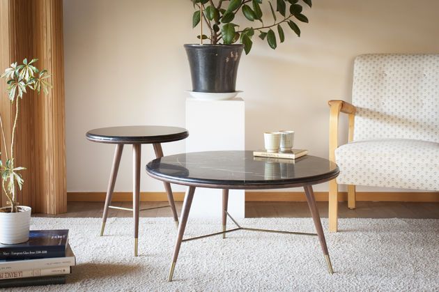 Table basse vintage en marbre noir sivärt