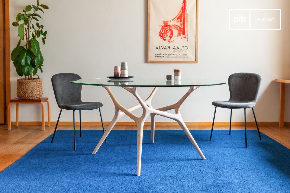 Table ronde en verre et frêne massif clair 8 personnes Sylvae